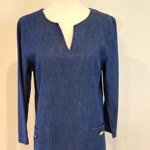 Anne Klein Blue Sheath Dress with Plunge Neckline
